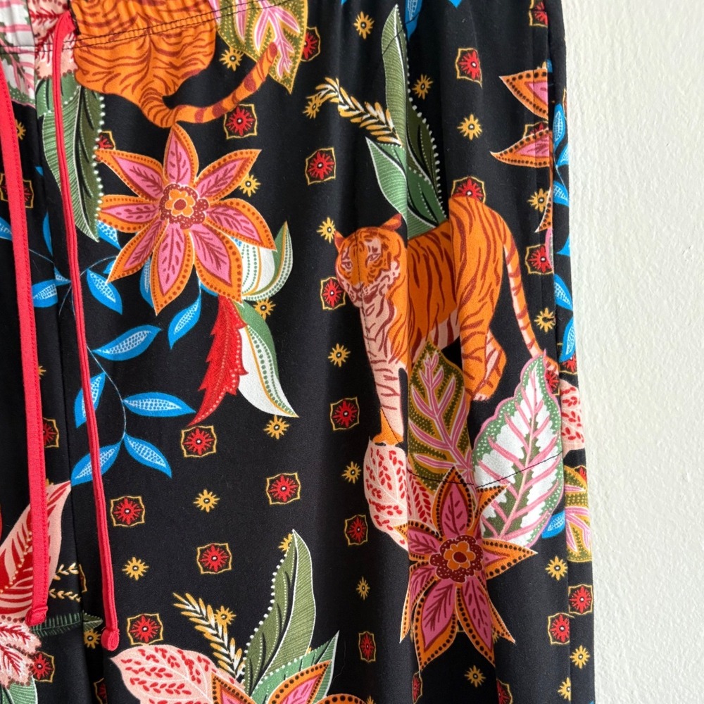 Room Service Pajama Pants Womens XXL Black Tropical Tiger Floral Print Lounge - Picture 3 of 7